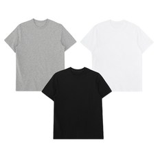 Base Alpha Essential 中性透氣30支圓領短袖T恤 3件組, 白色 + 黑色 + 灰色