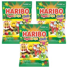 HARIBO 圈圈造型酸味軟糖 蘋果風味, 3包, 80g