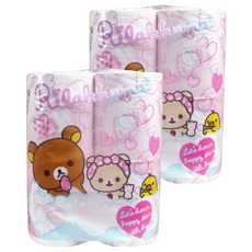 HAYASHI 拉拉熊印花滾筒衛生紙，100%原木紙漿，超細柔雙面印花，特殊柔軟加工，觸感舒適，吸水性佳, 30m, 4捲, 2袋