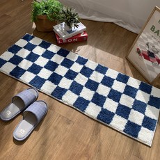 HANSGALLERY 棋盤格廚房地墊, 藍色