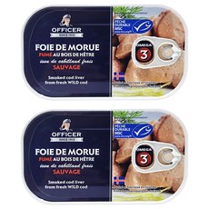 OFFICER 船長 煙燻鱈魚嫩肝, 富含Omega-3維生素A及D, 無糖無味精, 生酮和低碳飲食適用, 120g, 2罐