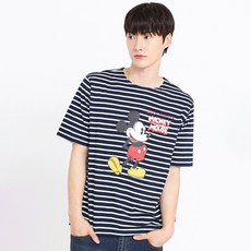 홀하우스 남녀공용 빅 미키 스트라이프 통기성 반팔 티셔츠 HM2TSU132