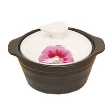 LKmade 雙耳陶瓷砂鍋+花朵印花鍋蓋 粉色, 1組, 14.5cm