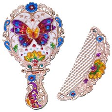 復古便攜式公主鏡子梳子組, Rose Gold Butterfly, 1入