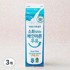남양유업 맛있는우유GT 소화 잘되는 배 안아픈 락토프리 단백질 우유, 900ml, 3개