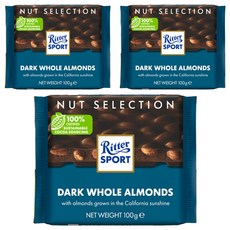 Ritter Sport 黑杏仁巧克力, 100g, 3個