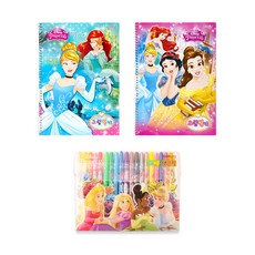 kumhong 迪士尼公主春天圖畫日記 2 種 + 彩色鉛筆 20 種顏色, 隨機發貨（設計）, 1套