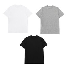 Base Alpha Essential 男女通用透氣30支圓領短袖T恤3件組, 白色 + 黑色 + 灰色