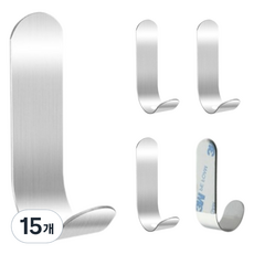 居家細節 免鑽孔黏貼式3M J型掛鉤, 銀色, 15個