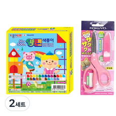 JONG IE NARA 16000雙面色紙盒 500張+Gukyo SAXA飛蓋剪刀 粉色組, 2套, 50 種顏色