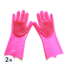 矽膠菜瓜布橡膠手套, 粉色, 2個
