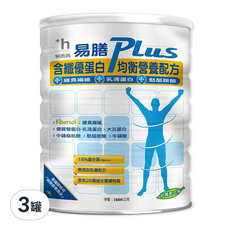 易而善 易膳 PLUS含纖優蛋白均衡營養配方, 1.6kg, 3罐