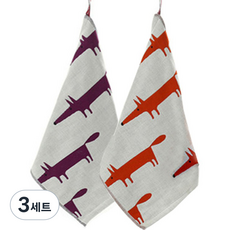 주방 타올 여우 2종 세트, 오렌지, 보라, 3세트