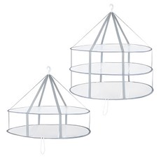 E.City可折疊透氣防變形多層曬衣平網組, 白色 + 灰色, 二層74 x 60 x 63cm + 三層74 x 60 x 81cm, 二層 + 三層 白色 + 灰色