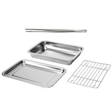 4BNK 無研磨劑廚房用方形全不鏽鋼託盤 + 直式料理夾組, 1套, 托盤 小 + 直式料理夾
