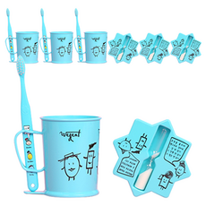 WEDENT 威登 兒童牙刷 6~8歲 + 漱口杯 + 沙漏組合 天空藍, 4套