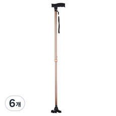 실케어 초경량 높이조절 어르신 4발 지팡이, 브라운, 6개