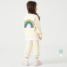 LollyTree 童款字母彩虹圖案假兩件運動風長袖上衣+縮口長褲套裝