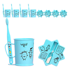 WEDENT 威登 兒童牙刷 6~8歲 + 漱口杯 + 沙漏組合 天空藍, 5套