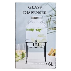 派對果汁大容量玻璃飲料桶 附桶架, 1個, 透明, 6L
