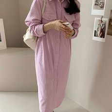 페이퍼먼츠 캐주얼 카라넥 투포켓 코듀로이 긴팔 셔츠 원피스 06046