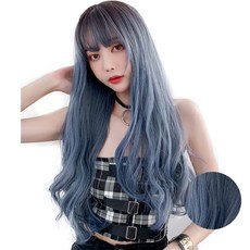 瑪麗安娜高級髮絲整頂假髮 + 髮網套組, 霧霾藍, 1個