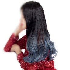 준 투컬러 웨이브 1피스 붙임머리 50cm 190g, 다크 + 애쉬블루, 1개