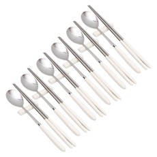 Willive 304不鏽鋼 AMOS 粉彩餐具組, 湯匙 + 筷子, 象牙白, 6套