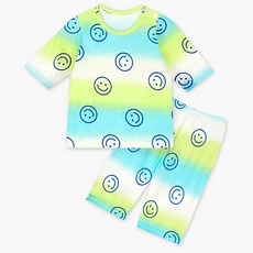 Uni FRIend 童款微笑圖案人造絲7分袖上衣長褲組