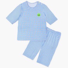 unifriend 童款Candy Pop格紋涼感人造絲7分袖上衣長褲組