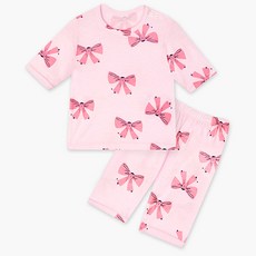 unifriend 童款蝴蝶結圖案涼感人造絲7分袖上衣長褲組