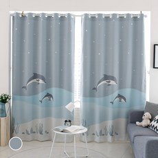 L&Room 海豚印花遮光窗簾 M號, 藍色