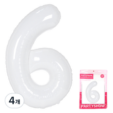 PARTYSHOW 數字鋁箔氣球 大型 6, 白色, 4個