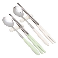 Willive 304不鏽鋼 AMOS 粉彩餐具 2件組, 湯匙 + 筷子, 綠色 + 象牙白, 2套