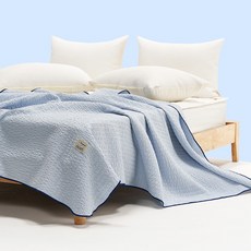 素色壓紋3層泡泡紗涼被, 淡藍色