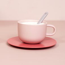 BOWLBOWL 韓國製 Bowl Bowl Home Party 咖啡杯 + 杯碟組, 藕粉色+玫瑰粉, 1套