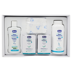 Chicco 寶貝嬰兒植萃沐浴澎澎禮盒 Set 含洗髮精 爽身粉 嬰兒香皂 紗布澡巾 高達96%天然成分, 1組
