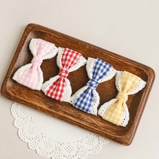 HARAROI 女童格紋蕾絲髮夾4件組