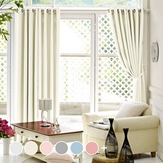 Colorstory 打孔式純色窗簾+窗簾繩 2入組, Cream Ivory