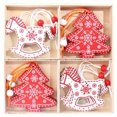 木質紅白吊飾 12件組, 白馬 + 聖誕樹, 不適用, 1組