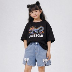 Rosy & Low 青少年 女童蝴蝶結鬆緊帶丹寧短褲 SK003
