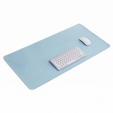OMG 雙面雙色PU皮革桌墊 防水防油素面滑鼠墊 90 x 45cm, 1個, 銀色 + 藍色