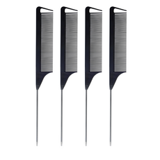 ICores 美髮沙龍碳纖維尖尾梳, 黑色, 4個