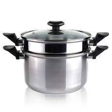 QUEEN SENSE 電磁爐適用雙耳3層430不鏽鋼雙層蒸籠湯鍋, 24厘米, 1個