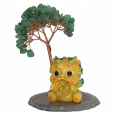 麟鳳呈祥 開運招財貔貅天然水晶樹, 黃色貔貅 + 綠水晶