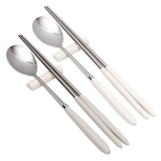 Willive 304不鏽鋼 AMOS 粉彩餐具 2件組, 湯匙 + 筷子, 灰色 + 象牙白, 2套