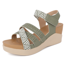 J SHOE 女款牛皮Hollan厚底繫帶涼鞋 7cm, 綠色, 225