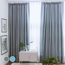 Home in Home 素色亞麻感飯店式蝴蝶褶遮光窗簾組, 灰色