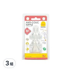 PiYOPiYO 黃色小鴨 媽咪乳感防脹氣奶嘴 標準口徑 M號 3入, 3個月以上寶寶適用, 3個月以上, 3組