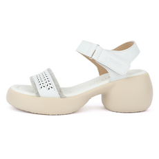 J SHOE 女性牛皮厚底諾魯印水鑽繫帶涼鞋 6.5cm, 白色, 225